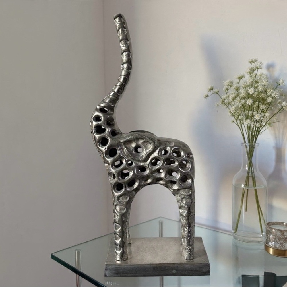 Home Decor Gift Collectible Figurine Sculpt Metal Elephant Trunk Up
